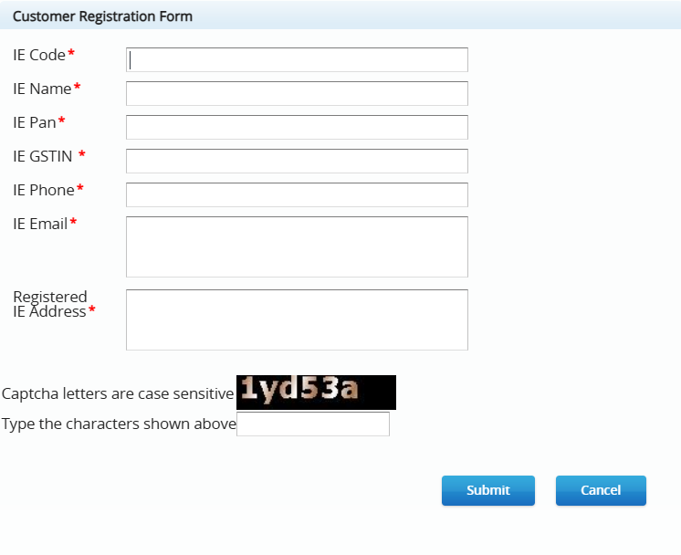 Customer Form Registration